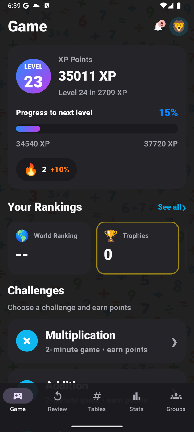 MathChallenge home dashboard in dark mode